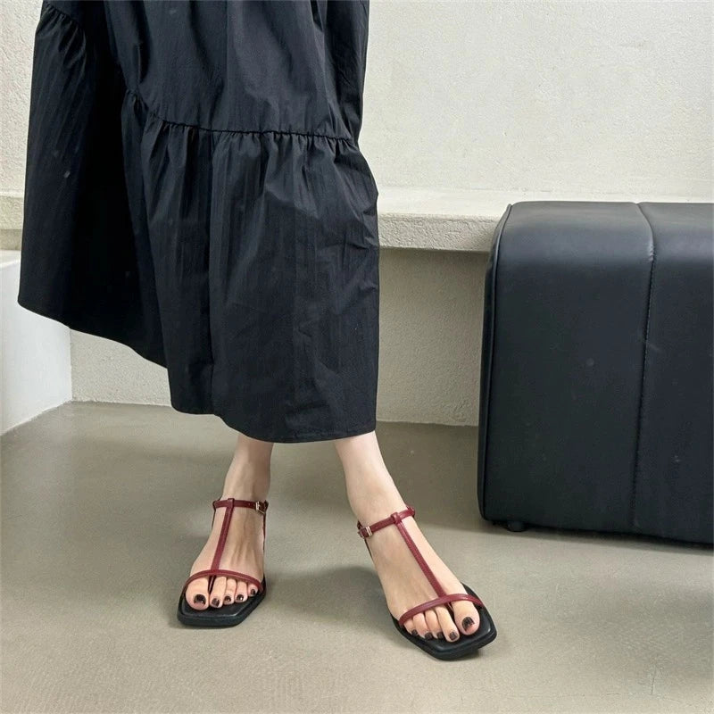 Summer Fashion Square Toe Ladies Shoes 2024 New Women's Thong Sandals Simple Thin Strap Slingback Sandals Sandalias De Mujer