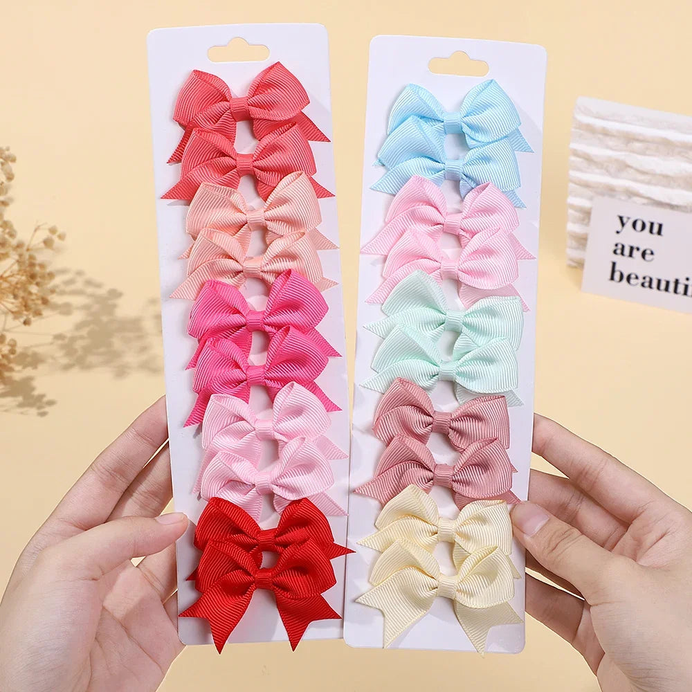 10Pcs/lot Solid Color Ribbon Baby Bows Hair Clips for Baby Girls Handmade Bowknot Hairpin MiNi Barrettes Kids Hair Accessories