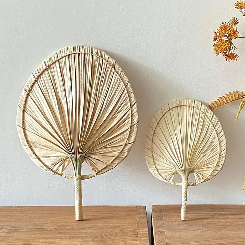 1pc Chinese Style Pure Hand Woven Craft Fan Summer Mosquito Repellent Fan Natural Palm Leaf Hand Shake Fan Home Decoration