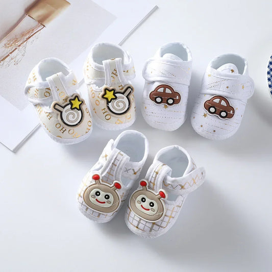 Cotton Newborn Baby Shoes Cartoon Pattern First Walkers for Girl Boy Plaid Soft Sole Walking Sandals 0-12month