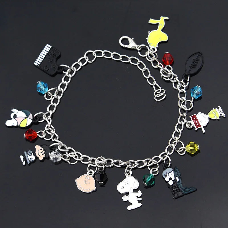 Snoopy Charlie Brown Woodstock Cartoon Cute Alloy Drip Oil Multi Combination Charm Bracelet Anime Toys For Girl Jewelry Gift