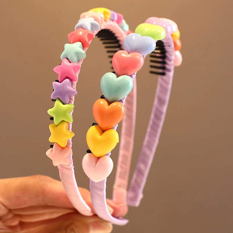 2023 New Girls Lovely Sweet Heart Star Colors Flower Hairbands Headwears Children Cute Hair Hoop Headbands Kids Hair Accessories