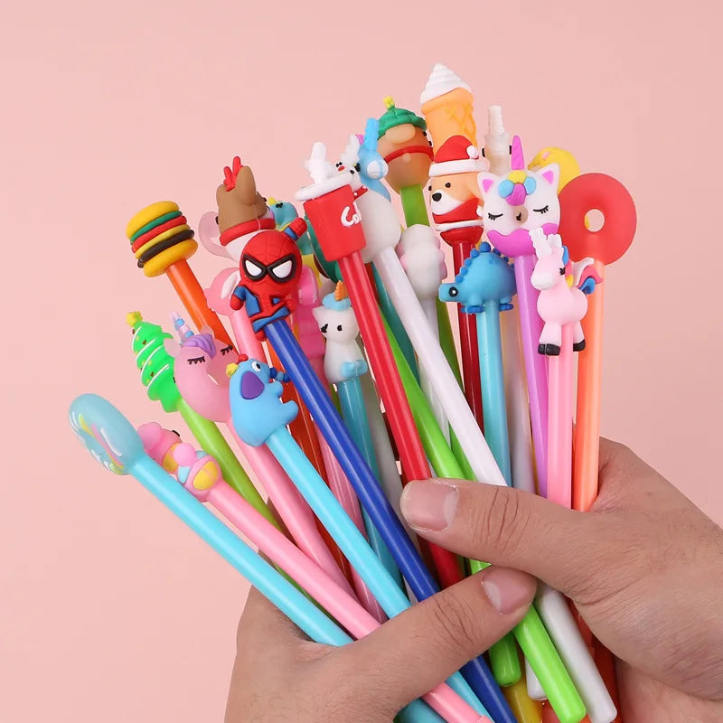 30/40/50Pcs/Lot Cartoon Kawaii Gel Pen School Office Stationery Random Pattern Neutral Pens 0.5mm Black Ink Writing Supplies