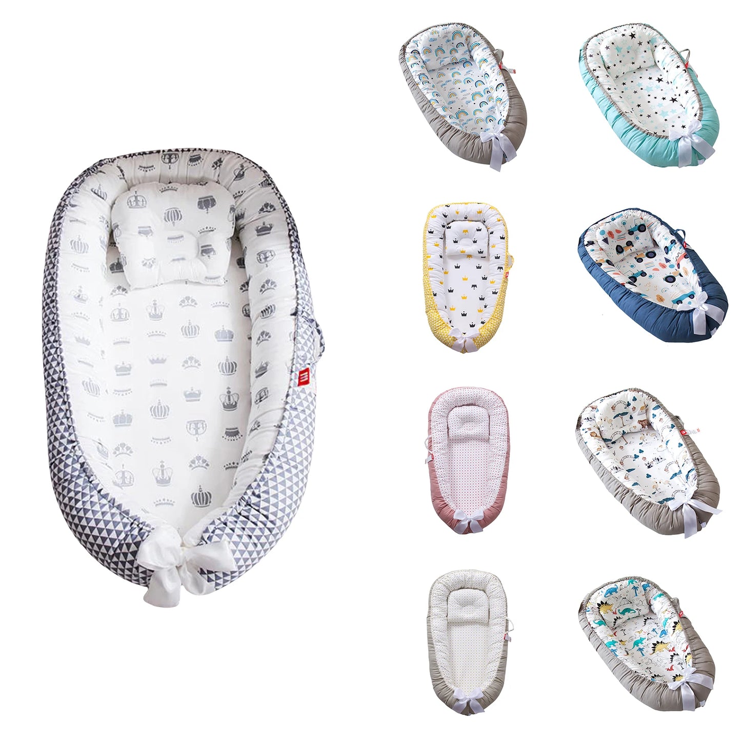Baby Bed Foldable Washable Floral Print Baby Cot Infant Bassinet with Pillow Bedding Sets for Boys Girls 9 Colors