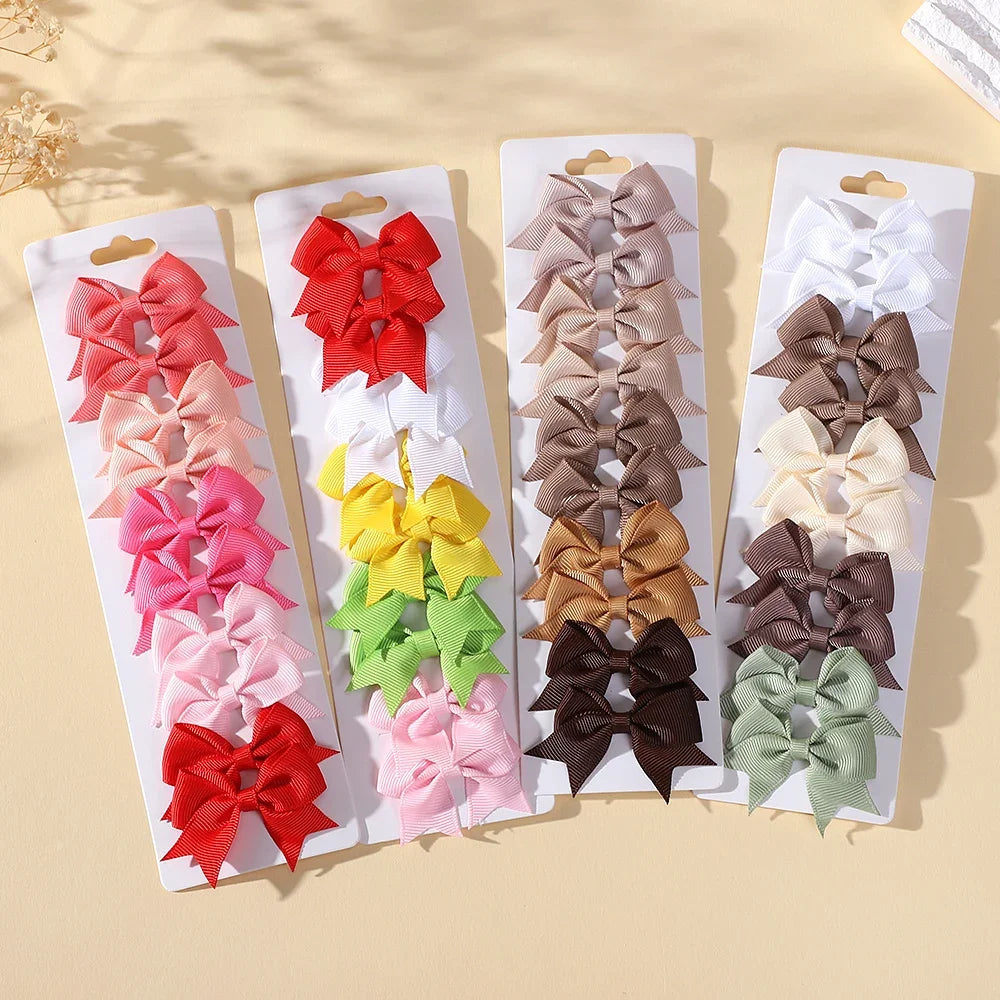 10Pcs/lot Solid Color Ribbon Baby Bows Hair Clips for Baby Girls Handmade Bowknot Hairpin MiNi Barrettes Kids Hair Accessories