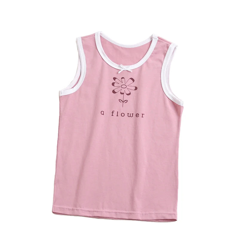 2024 Summer Girls tank top Children's Wear Pure Cotton Crewneck Vest Strappy Tops Briefs Boxer Shorts Kid 3-8 Years Old