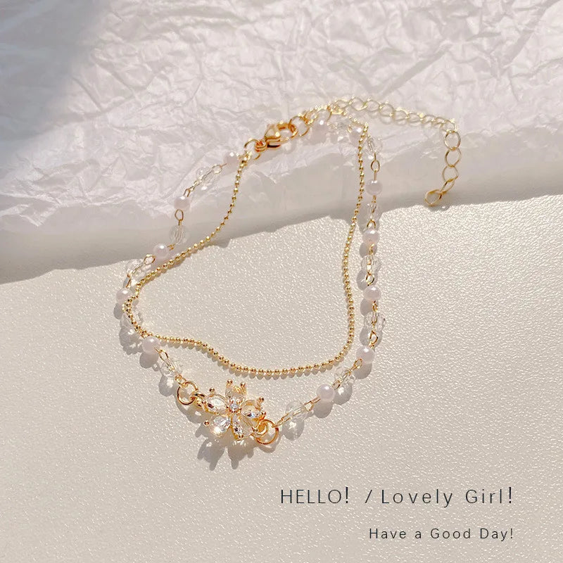 Gold Color Bracelet Set of Four Stainless Steel Sequins Rhinestone Bracelet Combination for Women Chain Bracelet Jewelry Gifts
