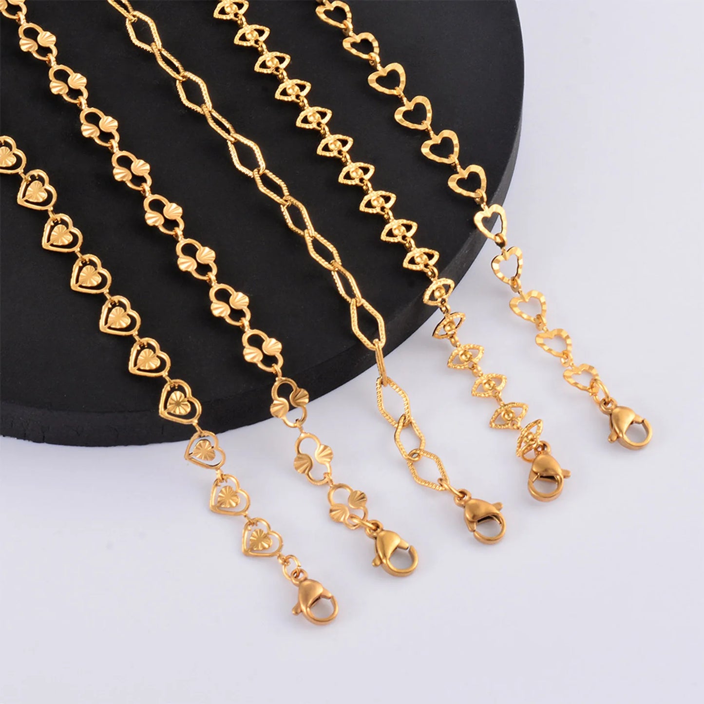 304 Stainless Steel Handmade Geometric Link Chain Bracelets For Women Jewelry 18k Gold Color Daily Accessory 18cm Long, 1 Piece