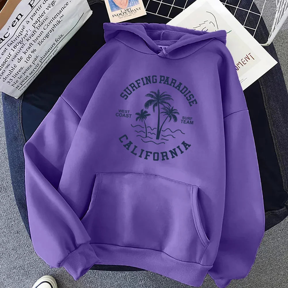 Surfing Paradise West Coast California Sweatshirt Female Hip Hop Hoodie Cartoons Loose Sportswears Autumn Fleece Women Hoody