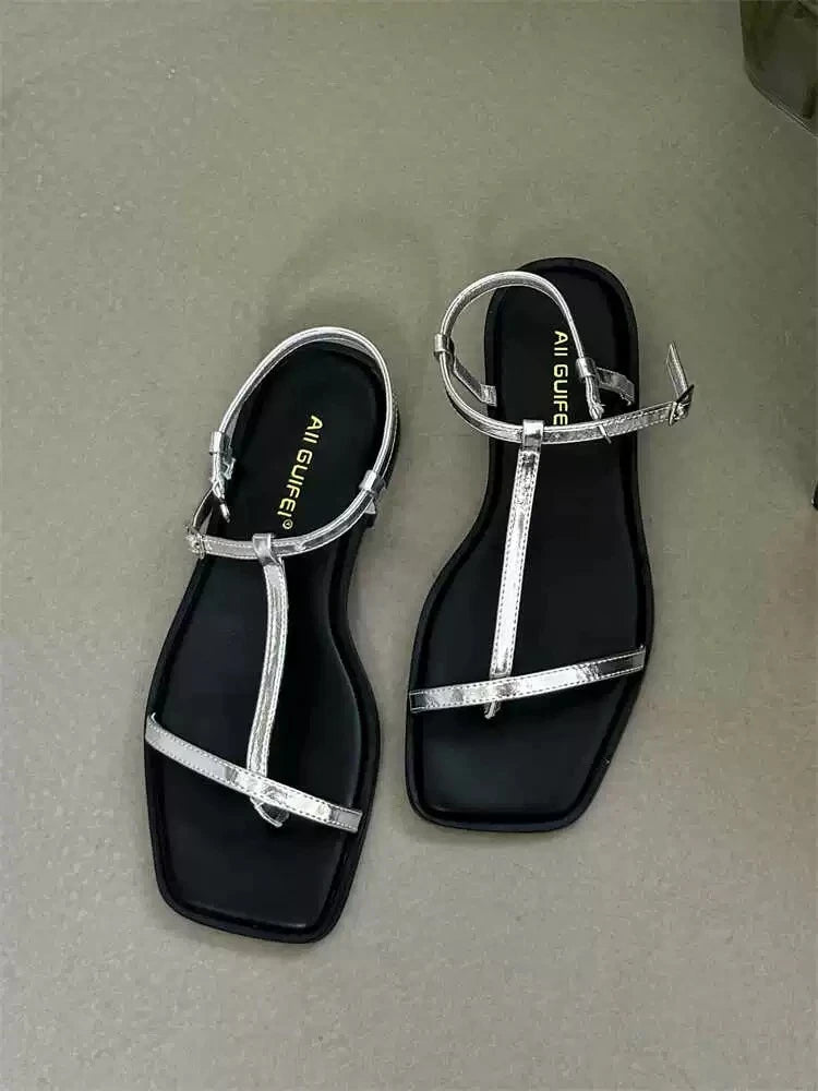 Summer Fashion Square Toe Ladies Shoes 2024 New Women's Thong Sandals Simple Thin Strap Slingback Sandals Sandalias De Mujer