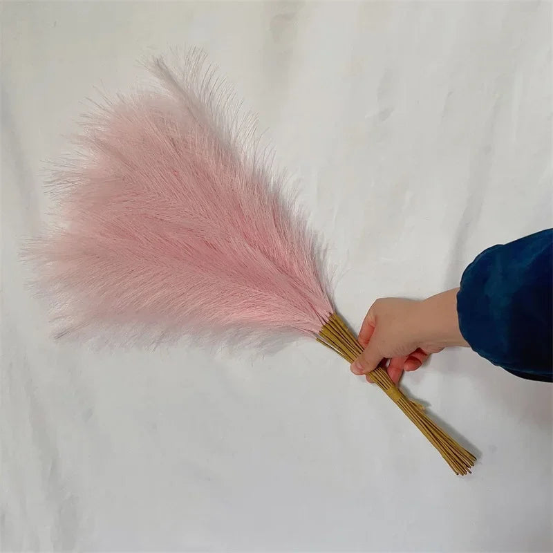 10Pcs Artificial Fluffy Pampas Grass Boho Decor Flower for Wedding Party Fake Plant Reed Simulated Home Decor Artificial Flower