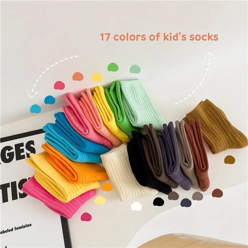 17 Colors Children's Casual Socks Ribbed Boys Girls School Sock Toddlers Ankle Sock Cotton Striped Baby Socken For Kids 1-9Y