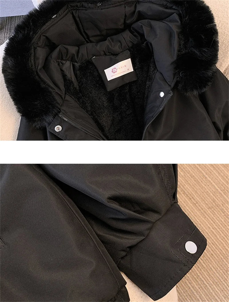 2023 New Fashion Women Winter Jacket Fake Fur Collar Oversized Long Coat Hooded Warm Lining Female Puffer Jacket Parkas Mujer