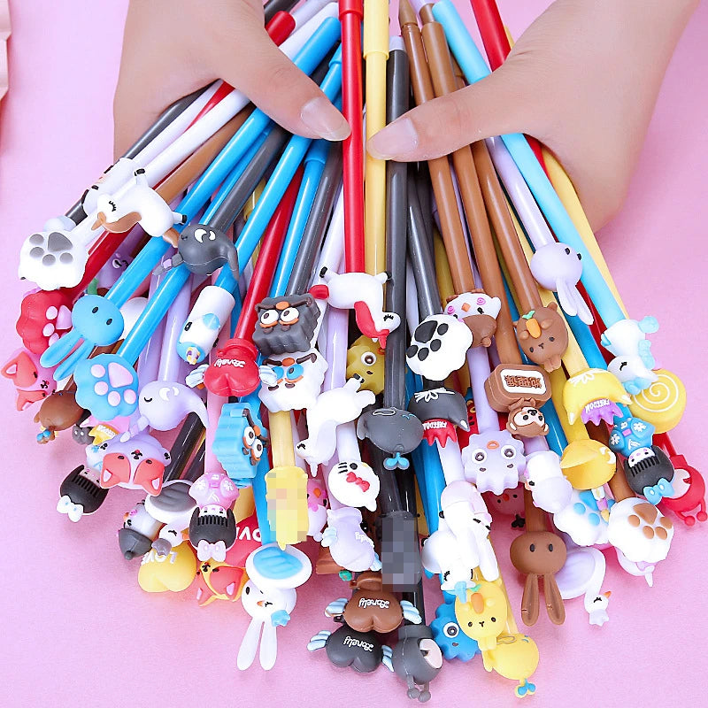 20Pcs/Lot Kawaii Cartoon Gel Pen 0.5mm Black Ink Writing Neutral Pens Cute School Office Stationery Supplies Student Kids Gift