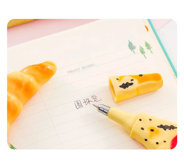 1pcs Novelty Magnetic 0.5mm Black Color Ink Gel Pen Bread Pizza Croissant Baguette Ballpoint Pen for Writing Office School