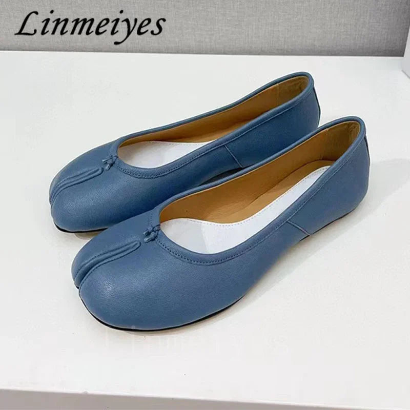 Genuine Leather Loafers Woman Casual Split Toe Shoes High Quality Summer Shoes Woman Casual Ballet Flat Walking Shoes For Women