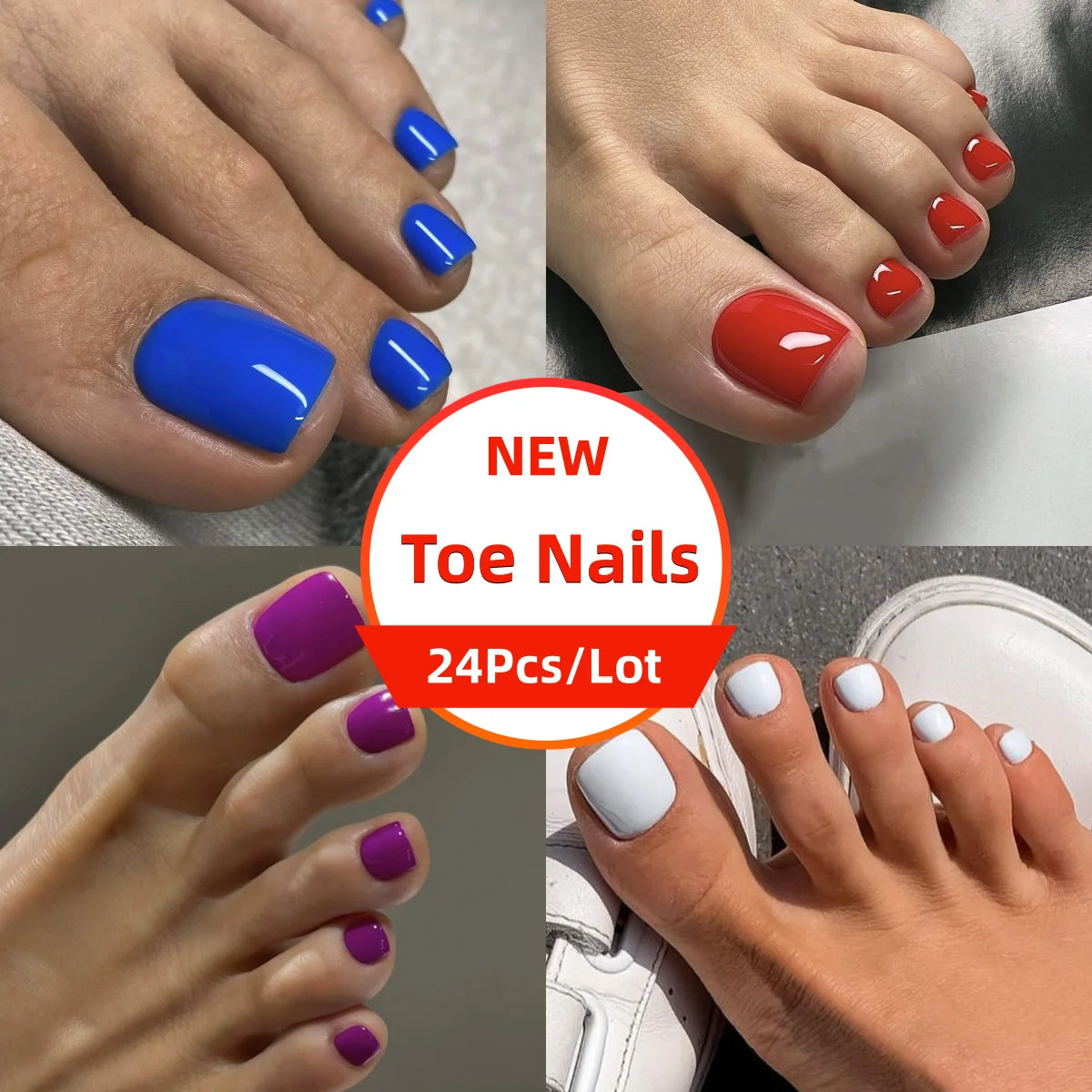 24Pcs/Lot Solid Color Toenails French Minimalist White Toe Nails Fake Full Cover Waterproof Removable Artificial Press on Nails