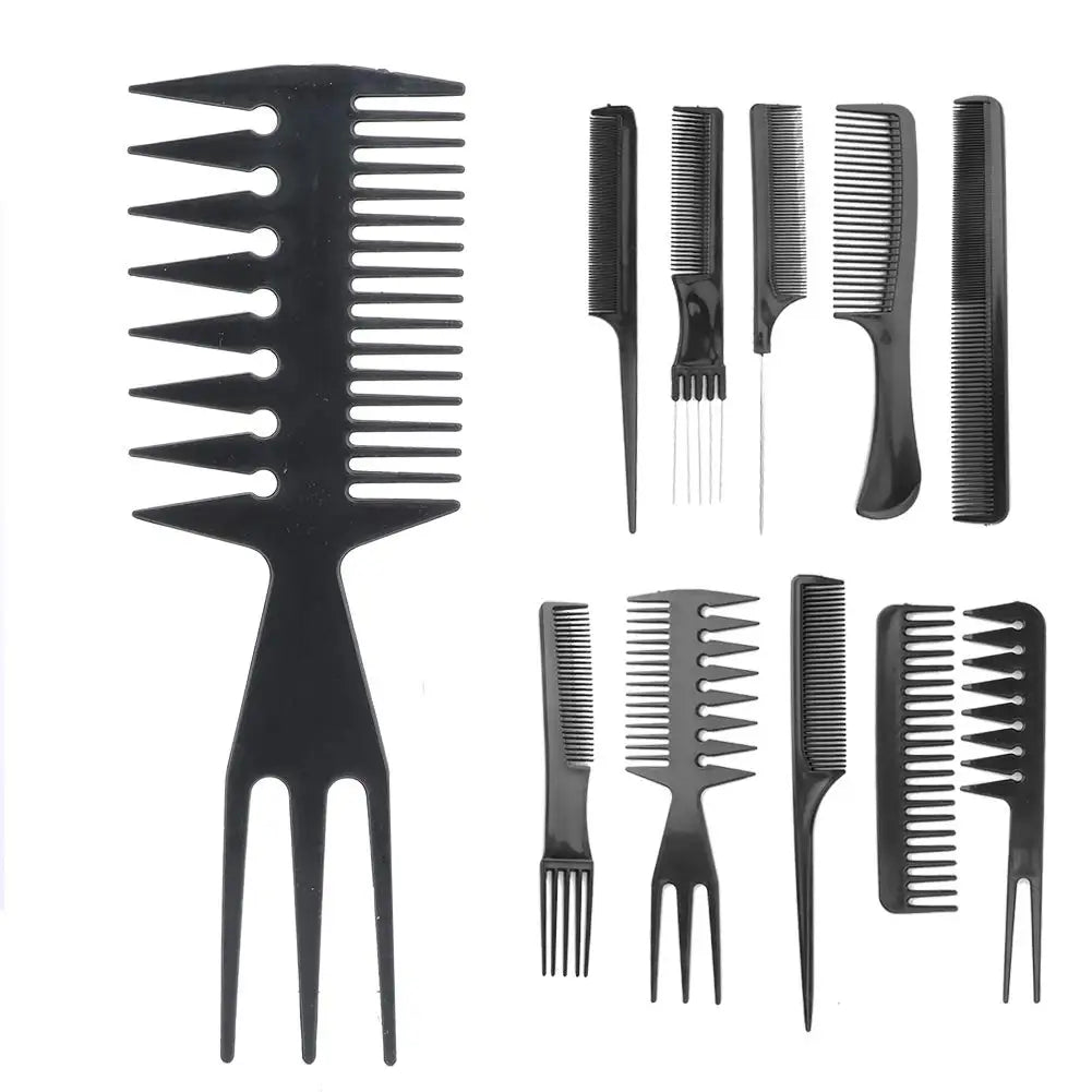 10PCS Haircut Styling Comb Set Professional Anti-static Hairdressing Combs Black Barber Training Tail Comb In 10 Designs