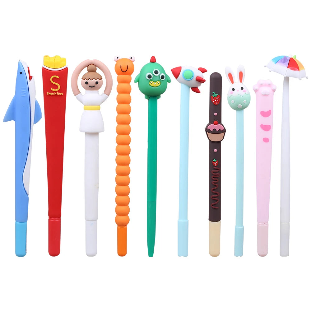 10Pcs/Pack Cartoon Cute Pens Kawaii Writing Elegant Fancy Gel Ink Pen Adults Kids Stationery Funny School Office Ballpoint Gifts