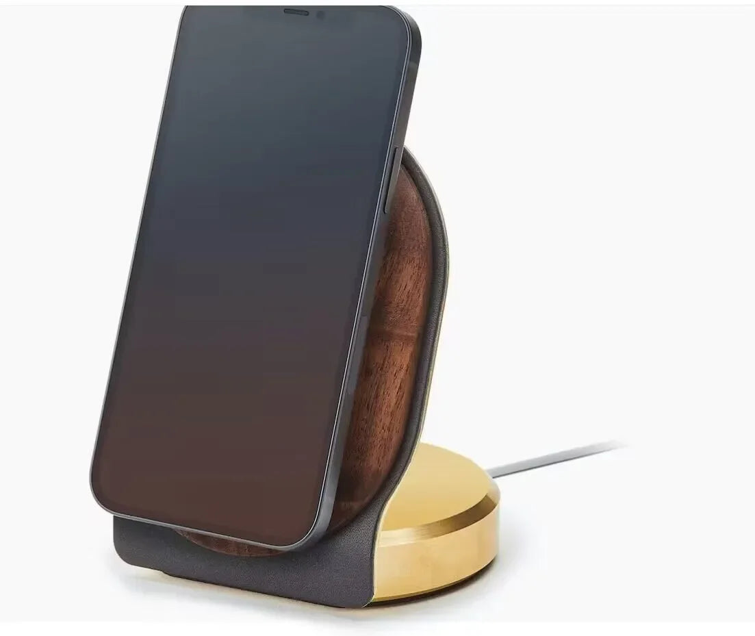 Simple Wireless Phone Charging Stand Natural Walnut Magnetic Stable Smooth Polished Safe to Touch Solid Durable Storage Rack