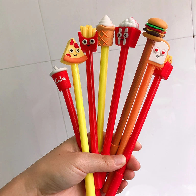 10Pcs/Set Creative Simulation Food Gel Pen Fries Cola Burger Cartoon Signature Pen Cute Gel Pen School Writing Pens Stationery