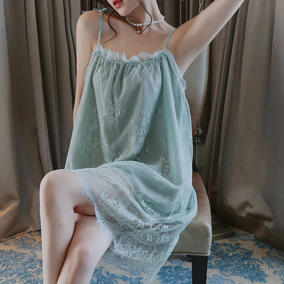Sexy Nightgown Lingerie Lace Sleepwear Mini Sling Nightdress Women Spaghetti Strap Summer Sleeping Dress Plus Size Night Gowns