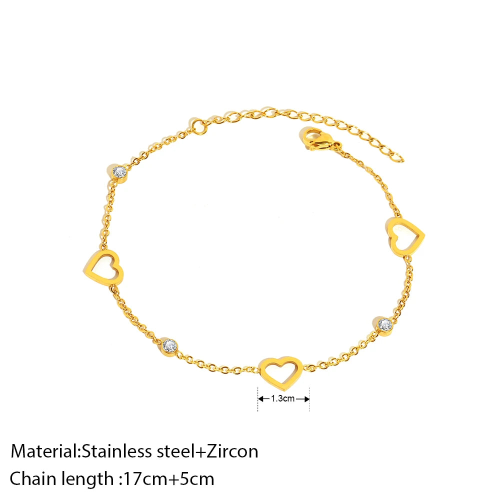 Stainless Steel Bracelets Exquisite Elegant Crystal Zircon Hollow Heart Charm Chain Trendy Bracelet For Women Jewelry New Gifts