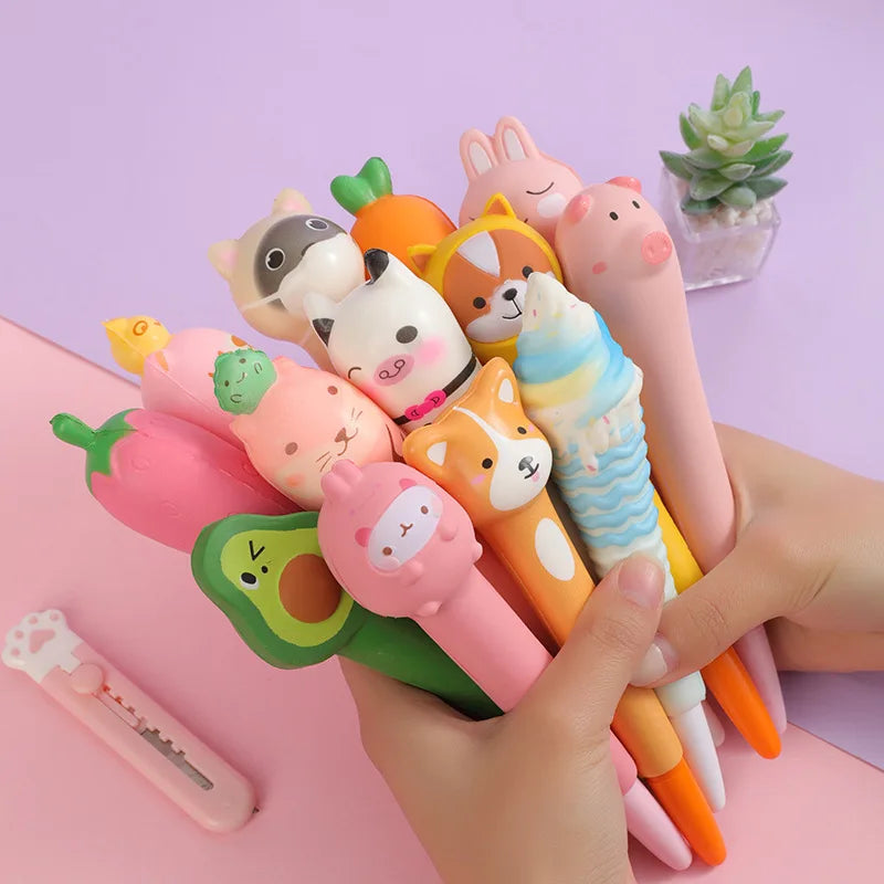 Slow Rebound Decompression Neutral Pens Kawaii Antistress Squeeze Needle Pens Stress Relief Writing Pens for Kid Sttaionery