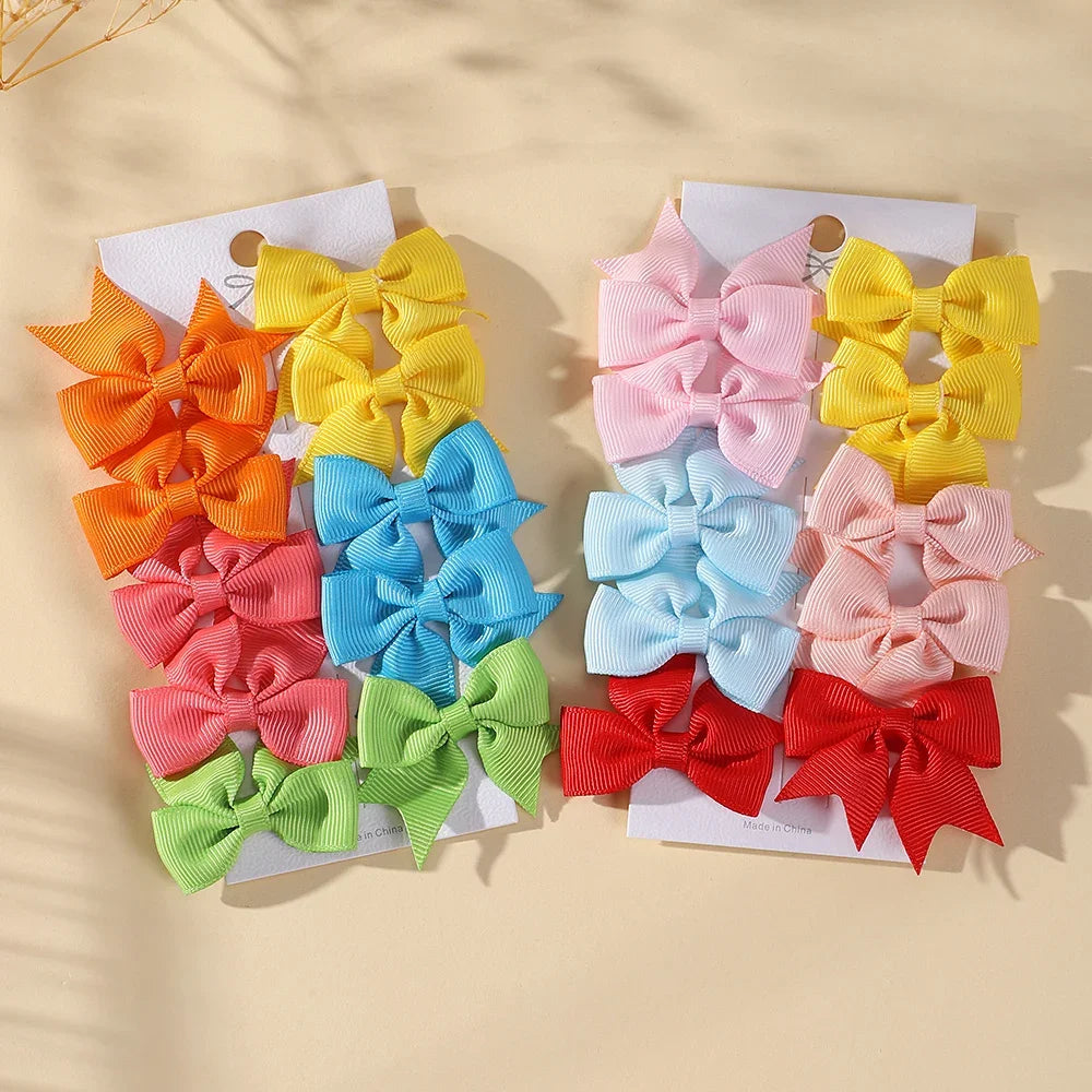 10Pcs/lot Solid Color Ribbon Baby Bows Hair Clips for Baby Girls Handmade Bowknot Hairpin MiNi Barrettes Kids Hair Accessories