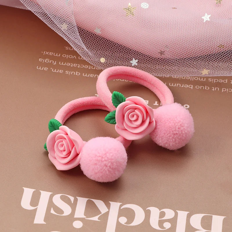 2 PCS Sweet Hair Ball Rabbit Elastic Hair Bands Princess Lovely Hair Accessories Children Hair Ties Baby Headwear For Girls Kids