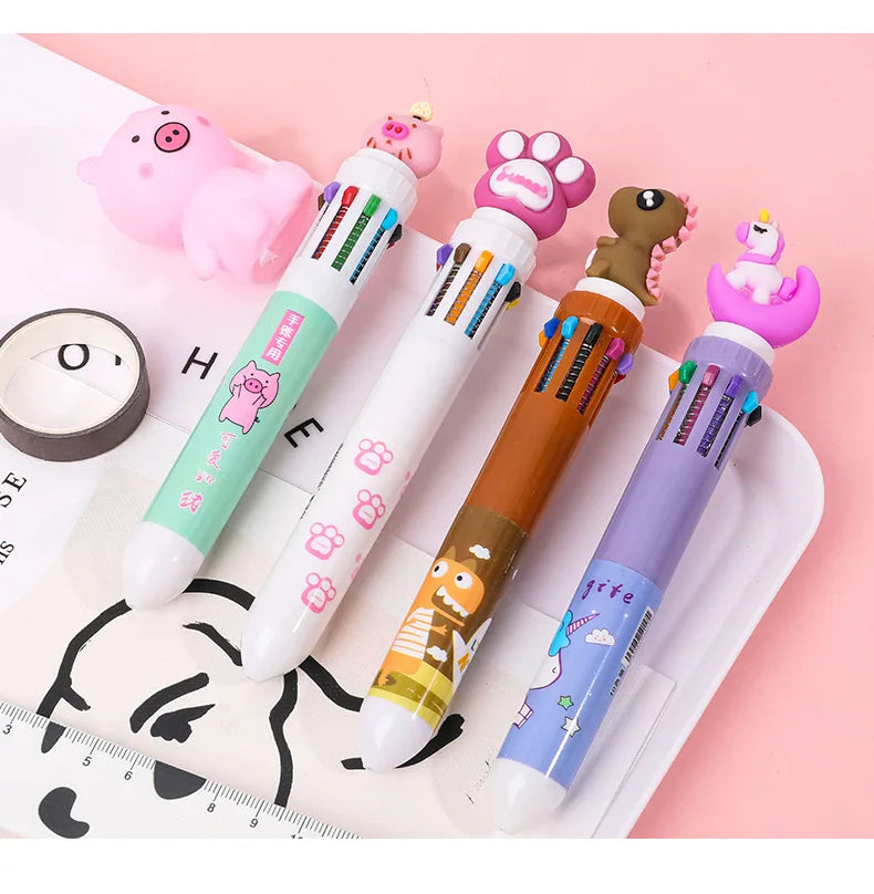 10 Colors Cute Cartoon Ballpoint Pen Dinosaur Kawaii Multicolor Gel Pen For Writing School Supplies Stationery Office Accessoris