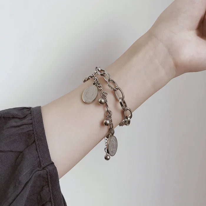 Gold Color Bracelet Set of Four Stainless Steel Sequins Rhinestone Bracelet Combination for Women Chain Bracelet Jewelry Gifts