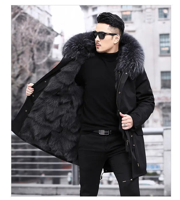 2023 New Parka Men Whole Mink Liner Winter New Fur Coat Mink-like Wool Mid-Length Leather Fur Coat