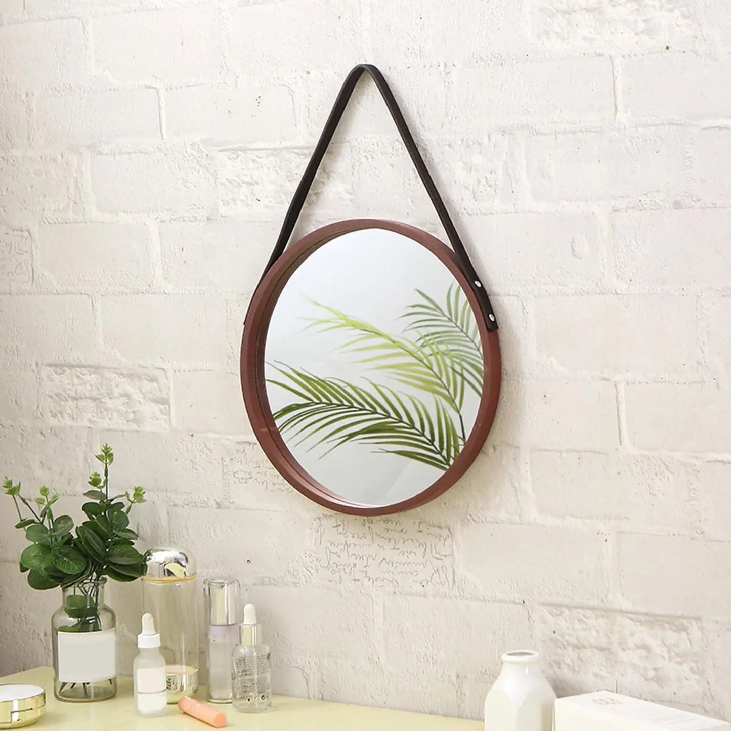 Wall Mounted Mirror Decorative Farmhouse Circle Rustic Frame Accent Mirror with