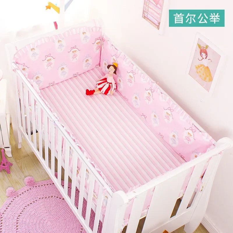 5pcs Crib Bumper Bedding Set Cotton Cute Print Sheet Cradle Side Protector Toddler Baby Room Accessories Bed Protection
