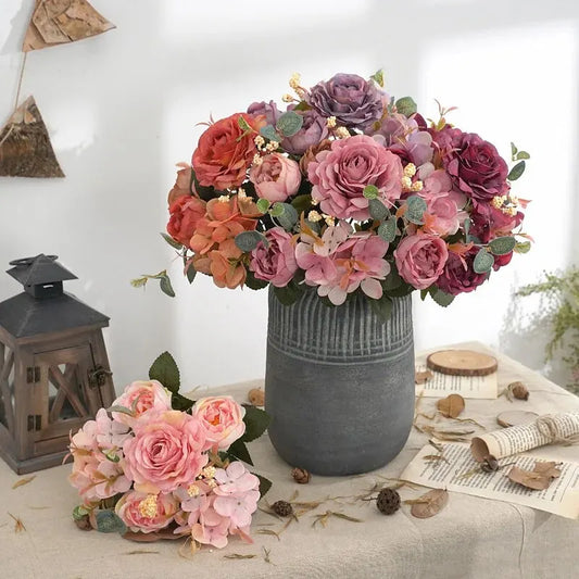 Retro Hydrangea Core Fake Peony Bouquet Simulation Wholesale Wedding Staircase Decorative Artificial Flowers Silk Flowers