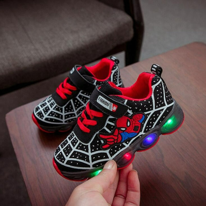 Spiderman LED Light Kids Shoes Boys and Girls Light Kids Light Kids Sports Shoes Mesh Sports Boys and Girls LED Light Shoes