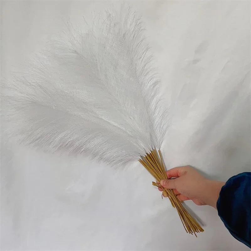 10Pcs Artificial Fluffy Pampas Grass Boho Decor Flower for Wedding Party Fake Plant Reed Simulated Home Decor Artificial Flower