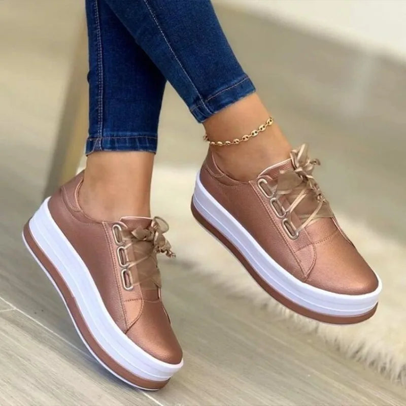 Women Sports Shoes Lady Vulcanized Shoes Outdoor Platform Shoes Female Casual PU Fashion Sneakers Women Wedge Flats