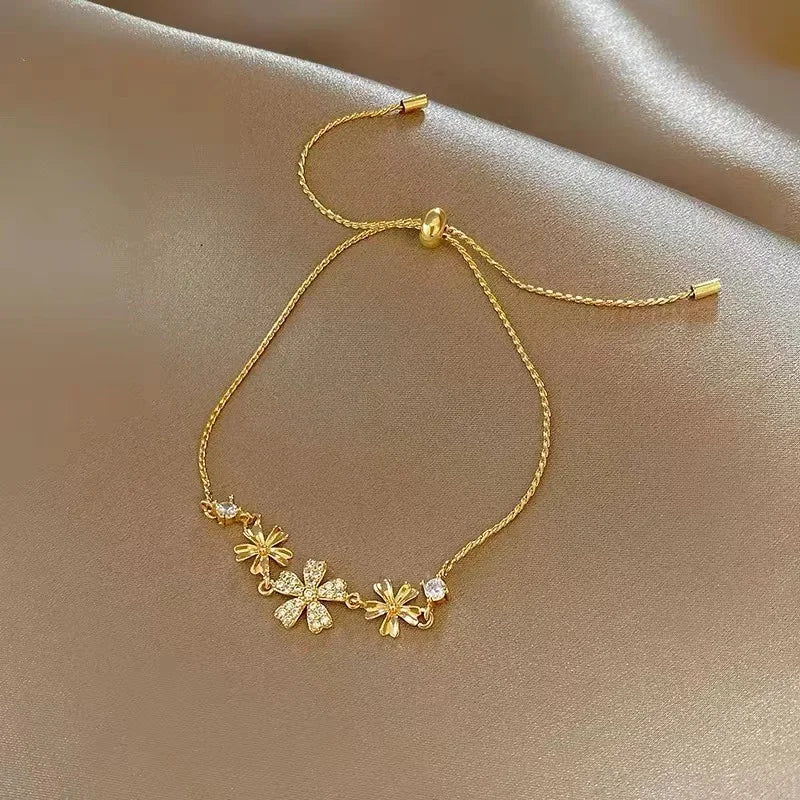 Gold Color Bracelet Set of Four Stainless Steel Sequins Rhinestone Bracelet Combination for Women Chain Bracelet Jewelry Gifts