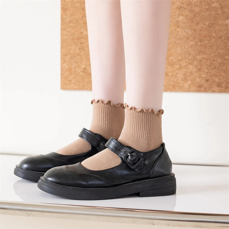 3 Pairs/Lot Cute Socks For Women New Japanese Style Breathable Girls Short Socks Kawaii Solid Socks Frilly Ruffle Socks Casual