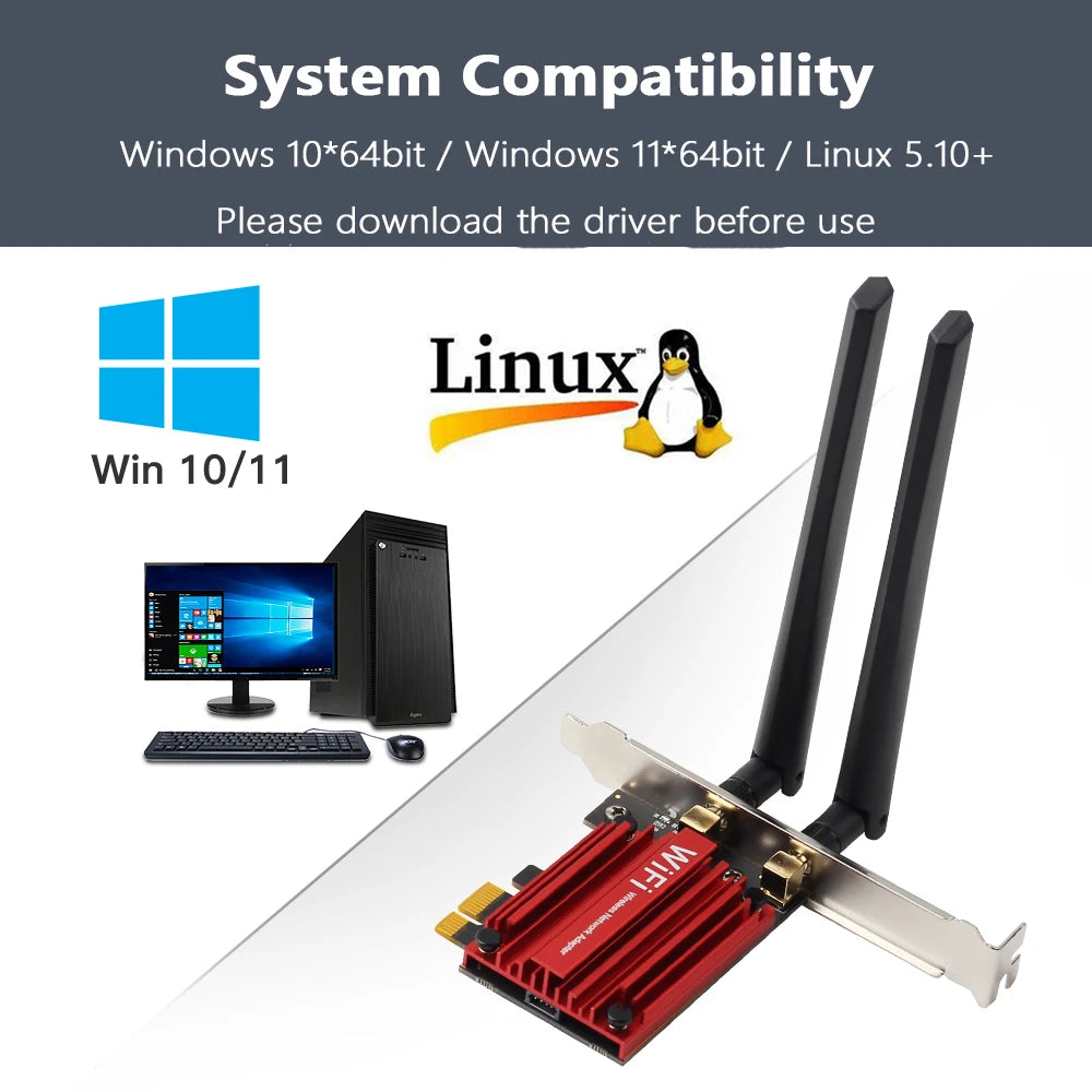 8774Mbps WiFi 7 Intel BE200 Pcie Wireless Wifi Adapter Bluetooth 5.4 Tri Band 2.4G/5G/6GHz better than AX210 Wifi 6E Card