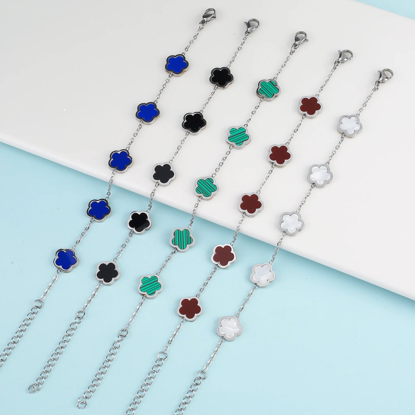Hot Selling Plant Five Leaf Plum Blossom Stainless Steel Bracelet For Women's Jewelry Waterproof High-Quality Gift Clover