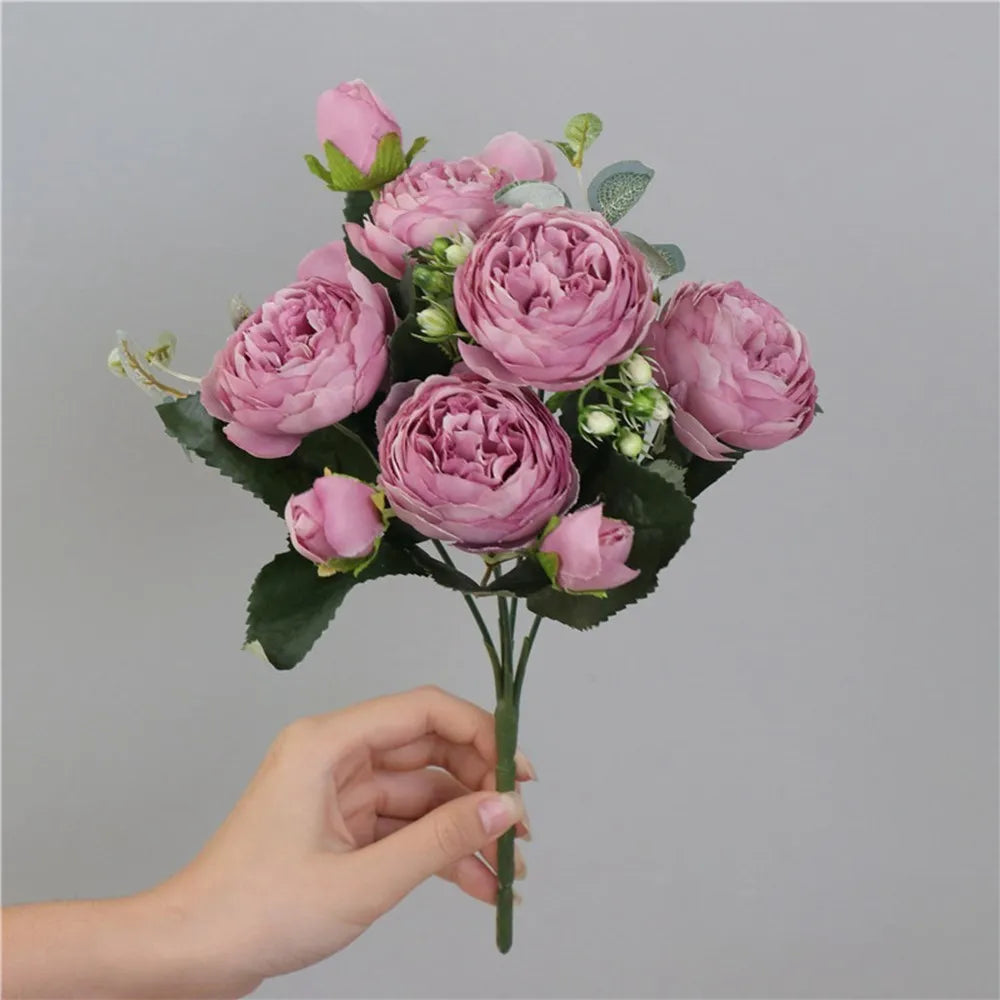 30CM Fake Roses Silk Peony Artificial Flowers Cheap New Year's Christmas Decorations Vase for Home Wedding Bridal Bouquet Indoor