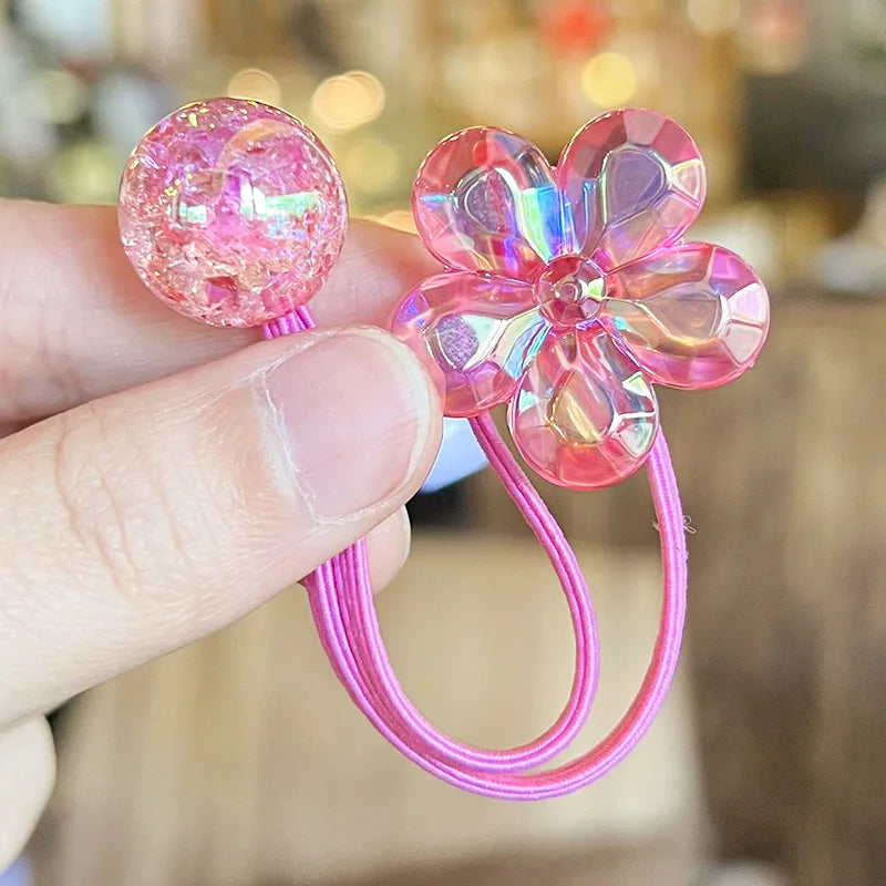 2 Pcs/Set Cute Hair Ties For Kids Girls Head Rope Flower Hair Rubber Bands Ponytail Elastic Hair Band Baby Hair Accessories