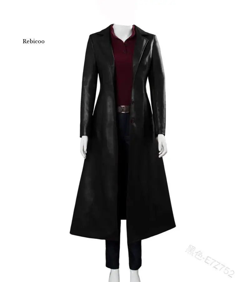 Women Long Leather Jacket Ladies Elegant Washed PU Leather Coats Trench Female Outerwear