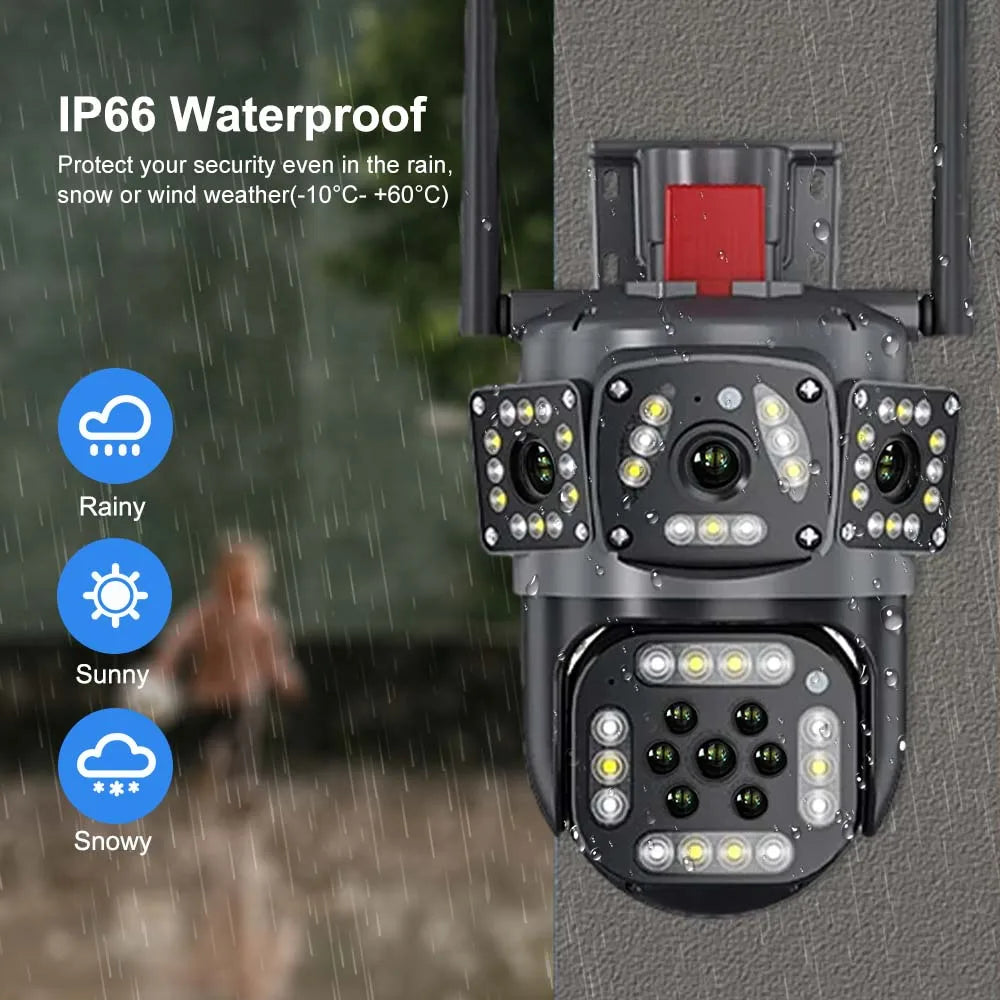 6K 12MP WiFi Surveillance Camera Outdoor Three Lens Three Screen CCTV Waterproof PTZ Mini Street Camera 360° Security Camera