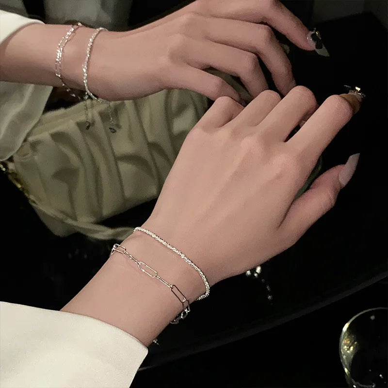 Stainless Steel Fashion Simple Shiny Chain Bracelet for Women Minimalist Adjustable Charm Bracelet Wedding Party Jewelry Gifts