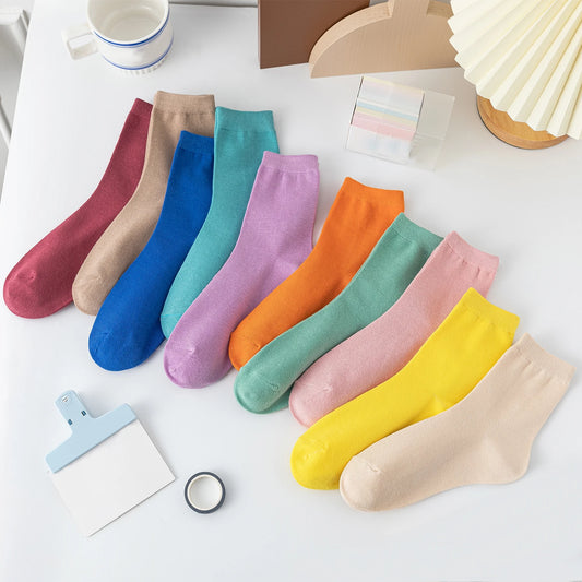 10 Pairs/Lot New Woman Cotton Socks Men Sock Solid Color Autumn Spring For Female's Soft Breathable Colorful Girl