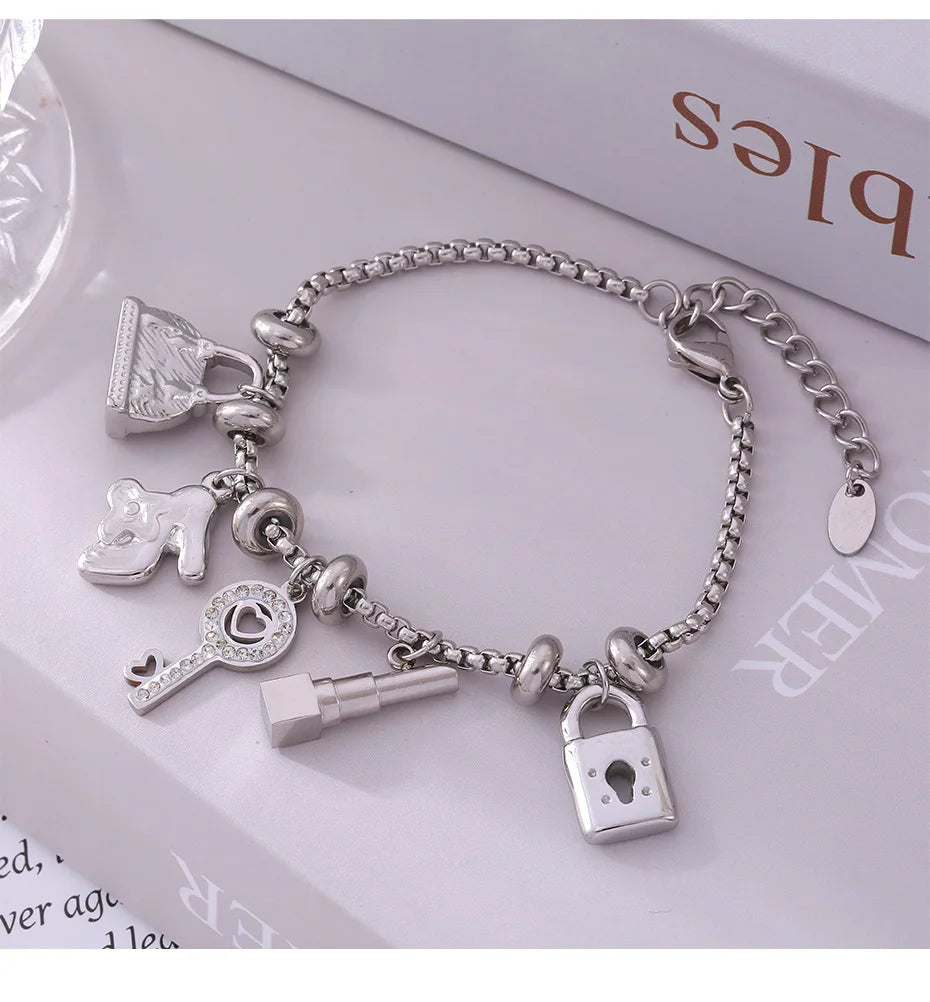 316L Stainless Steel Bracelets With Various Pendants For Women 18K Gold Plated Waterproof No Tarnish Women's Statement Bracelet